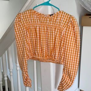 ZARA Checkered, Long-Sleeved Crop Top in S